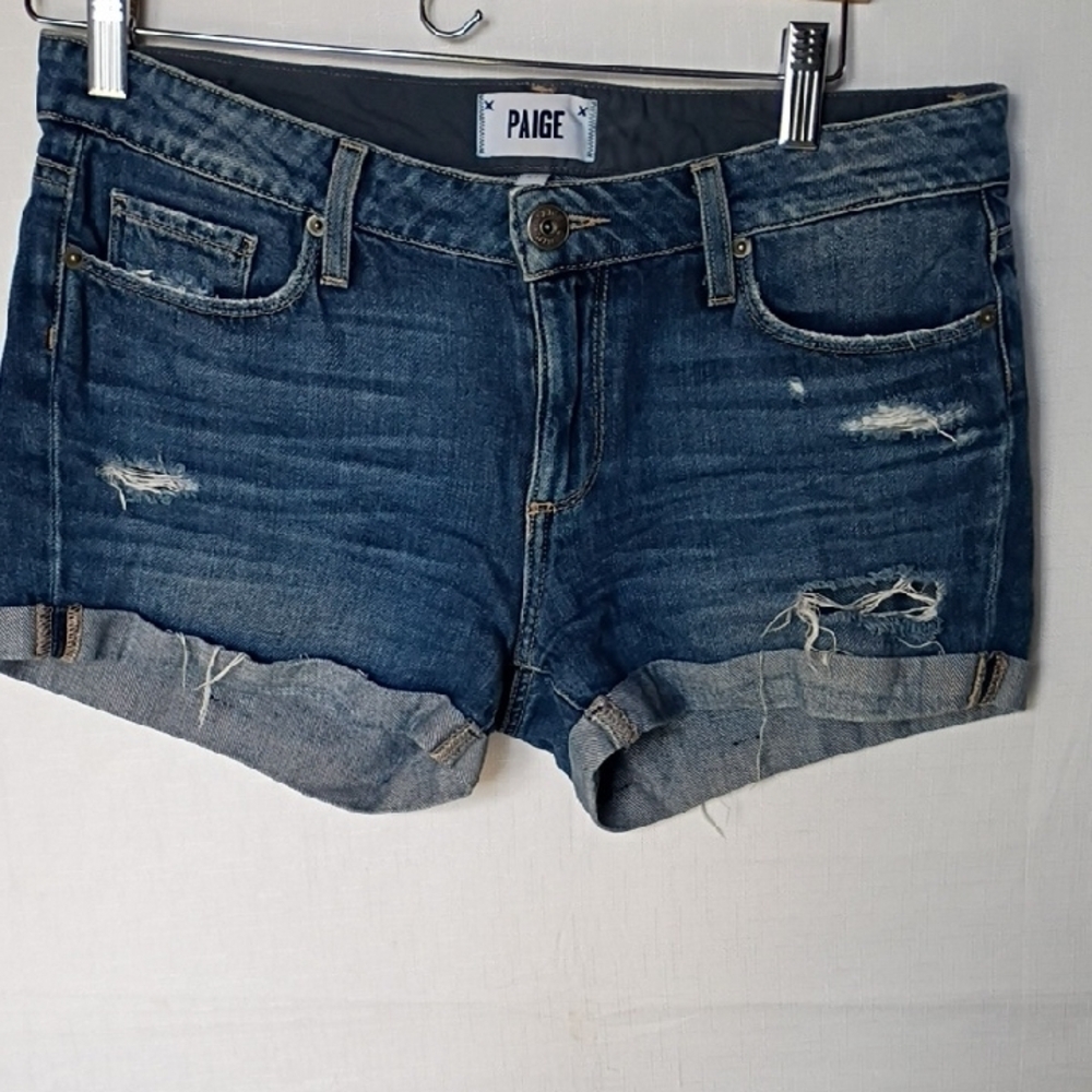 PAIGE Women's Distressed Blue Jean Shorts Size 27 - Picture 2 of 9